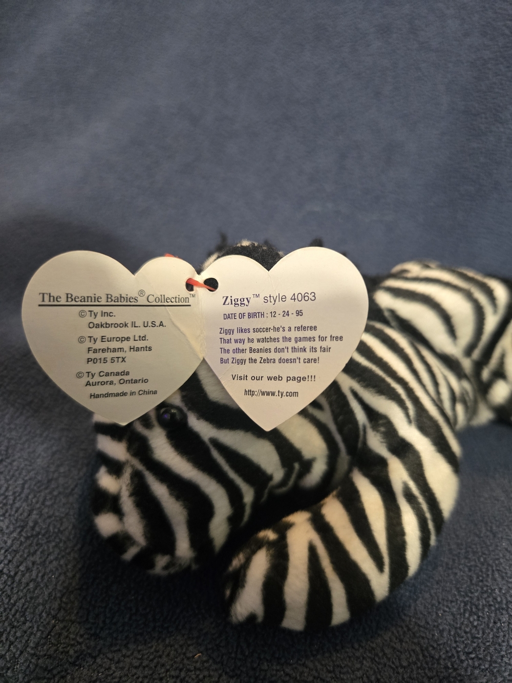 Ty Beanie Baby Ziggy Zebra 1995 Style 4063 With Tag - Picture 4 of 9